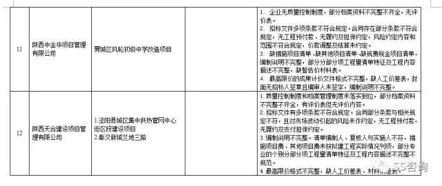 工程造價咨詢、招標(biāo)代理企業(yè)問題列表